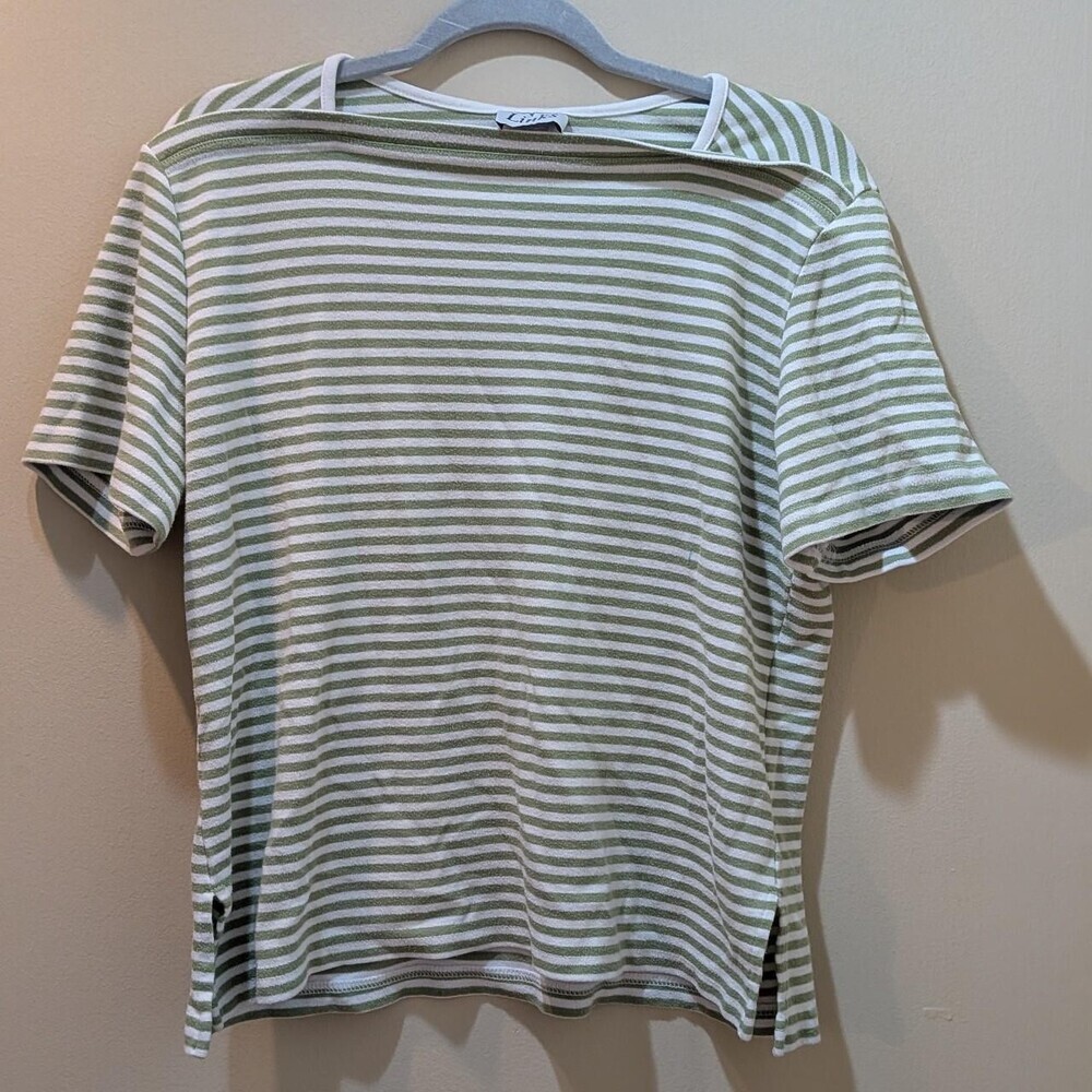 Women's White and Green Shirt